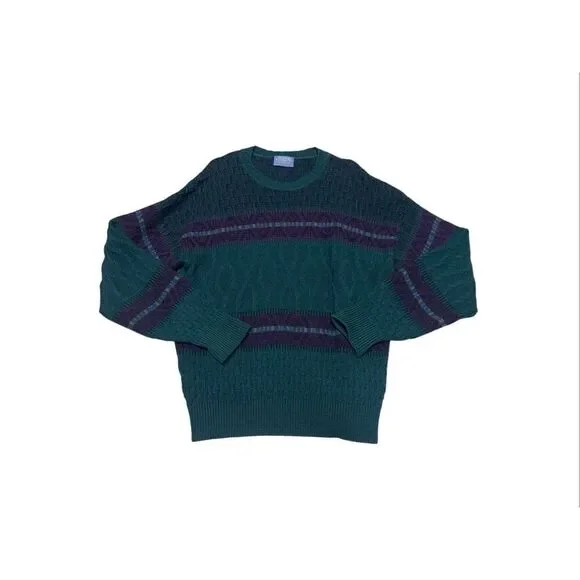 VINTAGE PENDLETON Virgin WOOL crew neck Aztec teal & purple SWEATER size large - Picture 4 of 4